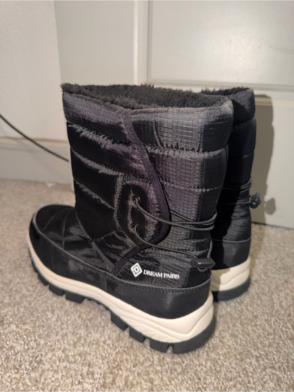 Dream Pairs Kids Black Winter Snow Boots with Cream Sole